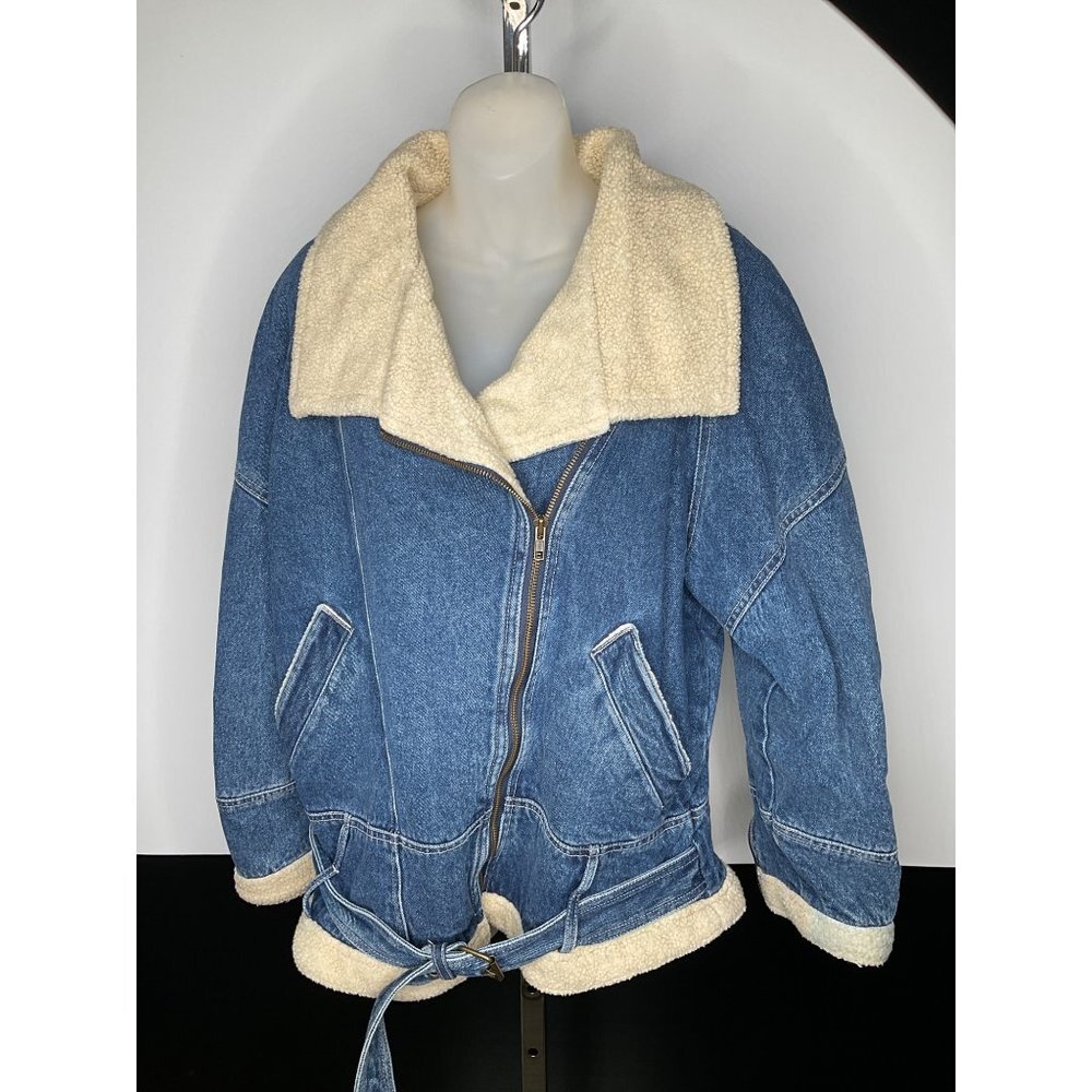 Syn Jean Vintage Aviator Flight Jean Jacket Large Womens - Picture 2 of 9